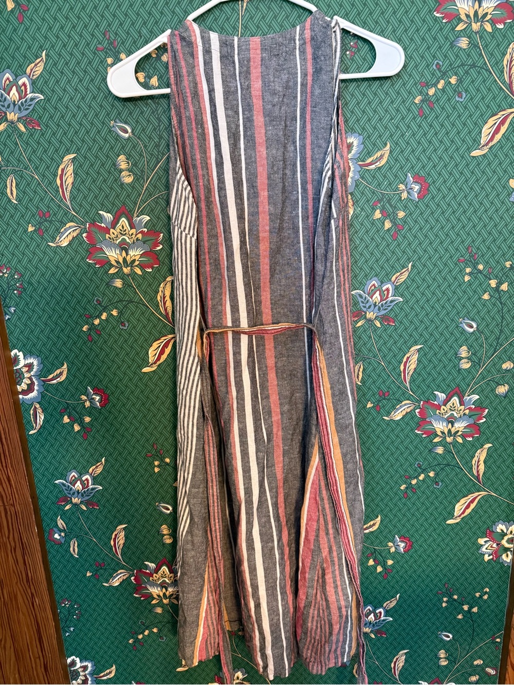 Vintage Liz Claiborne Sleeveless Dress V-Neck Gray, Coral, White Stripes S - Picture 3 of 7